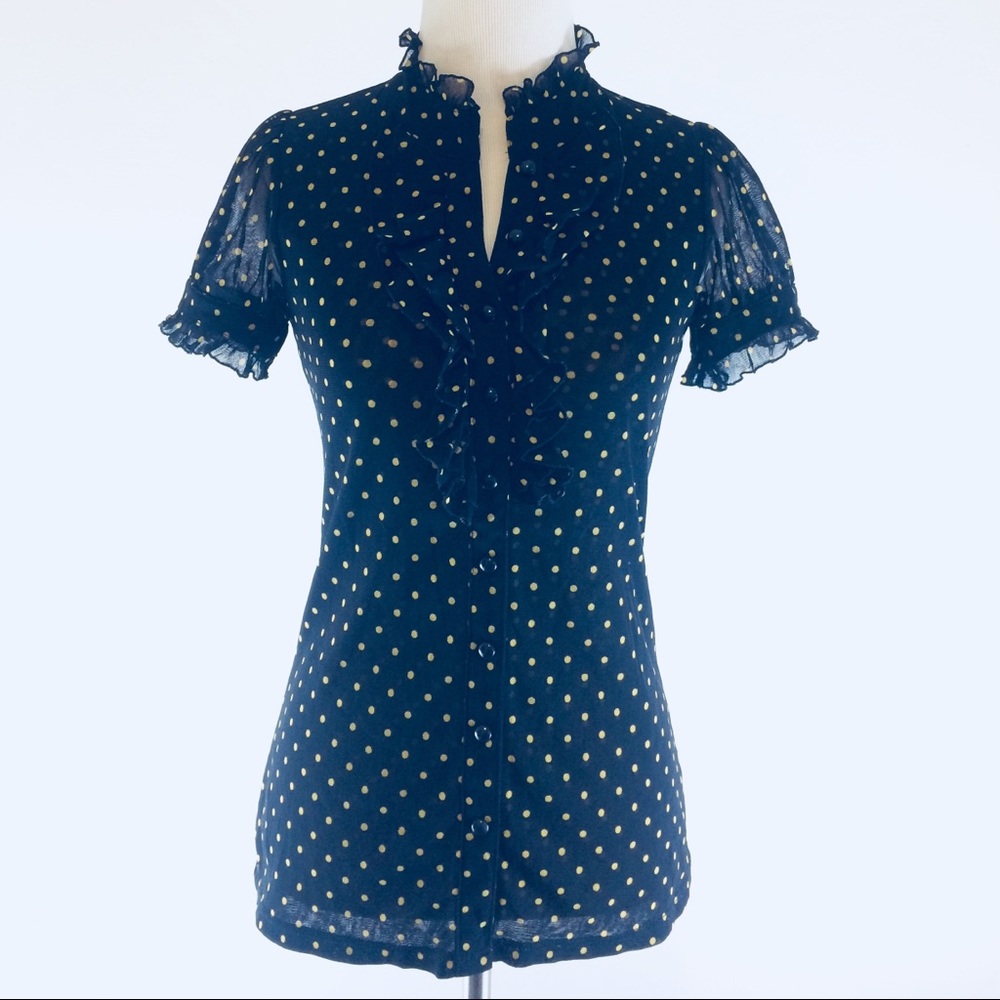 Yellow Polka Dots Button Up Blouse